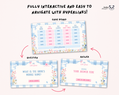 Blue Floral Theme Fresh off the Market Bachelorette Jeopardy Game