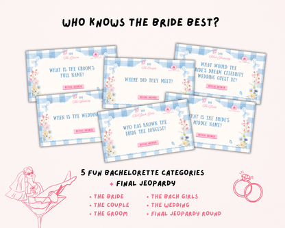 Blue Floral Theme Fresh off the Market Bachelorette Jeopardy Game