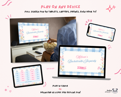 Blue Floral Theme Fresh off the Market Bachelorette Jeopardy Game