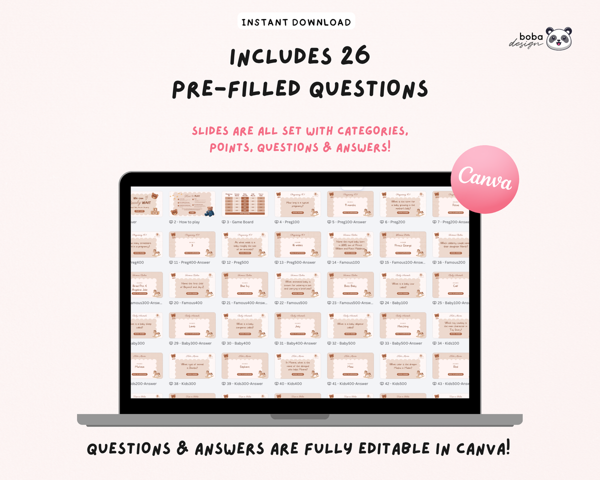 Bear Baby Shower Jeopardy Game - Baby Trivia Game