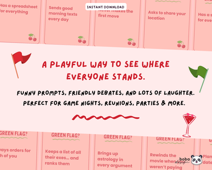Red Flag or Green Flag Game – Drinking Game for Girls’ Night, Bachelorette, or Party