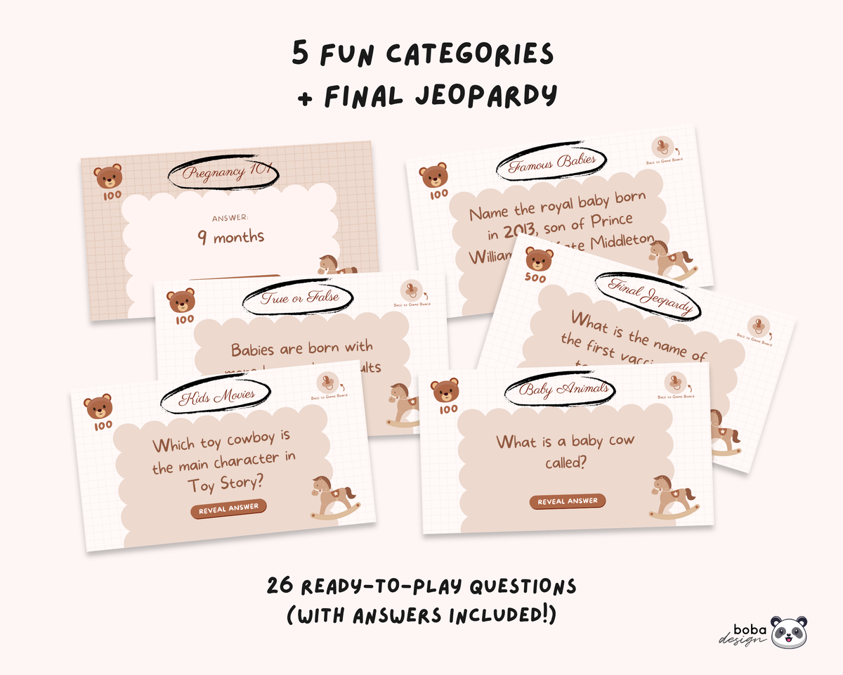Bear Baby Shower Jeopardy Game - Baby Trivia Game