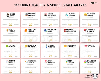 100 Printable Funny Teacher And School Staff Awards - Appreciation Awards