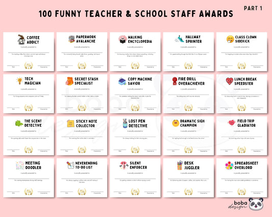 100 Printable Funny Teacher And School Staff Awards - Appreciation Awards