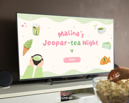 Matcha-Inspired Jeopardy Game – Tea Party Bachelorette (Canva Template)