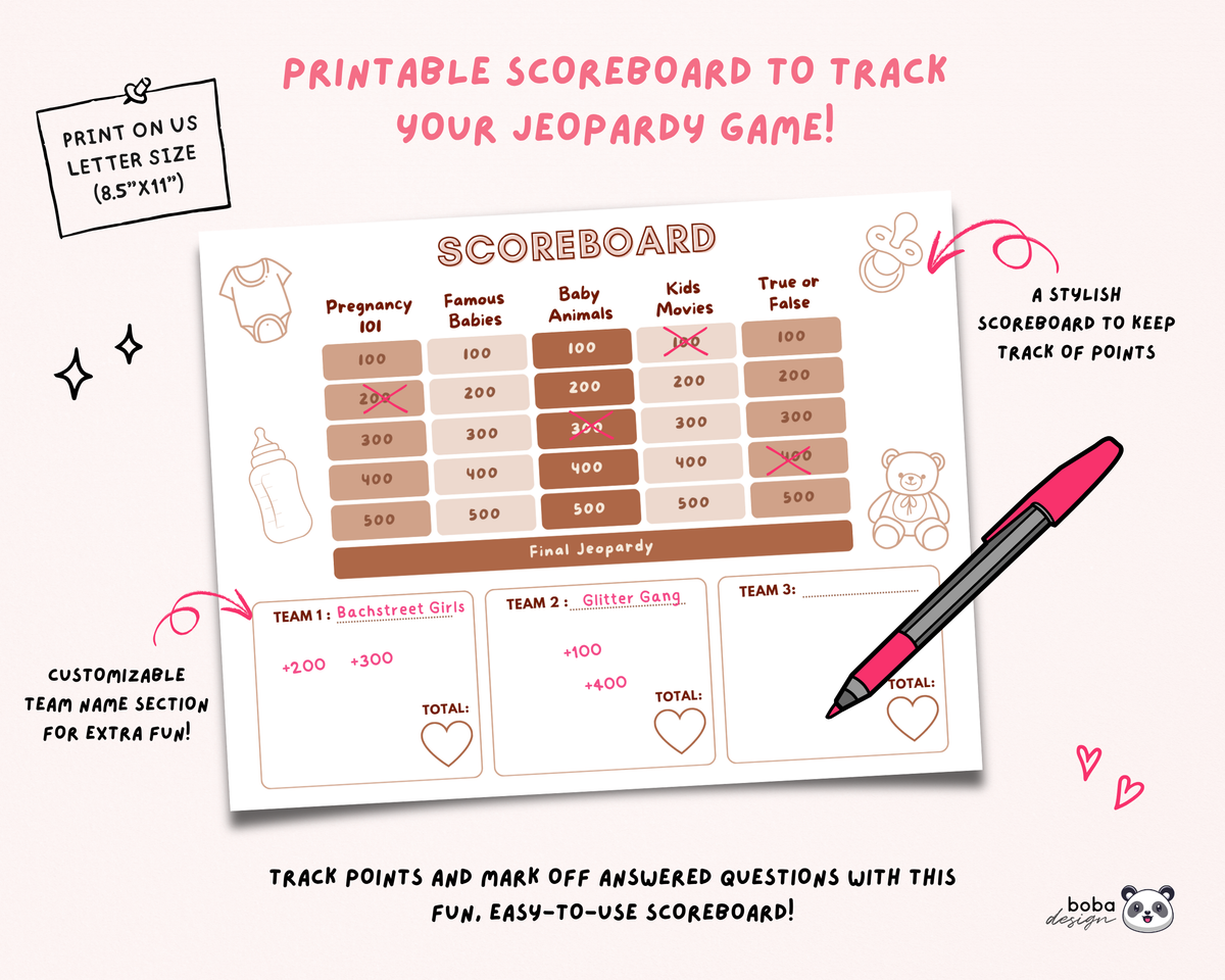 Bear Baby Shower Jeopardy Game - Baby Trivia Game