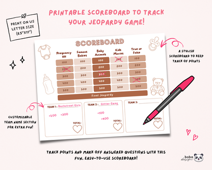 Bear Baby Shower Jeopardy Game - Baby Trivia Game