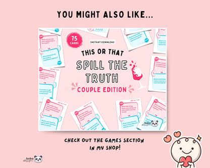 Spill the Truth (Spicy Edition) - Printable This or That Couple Drinking Game Cards