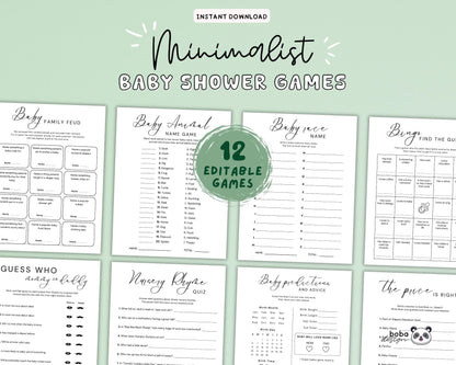 Editable Baby Shower Games – Minimalist and Gender Neutral Printable Bundle