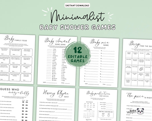 Editable Baby Shower Games – Minimalist and Gender Neutral Printable Bundle