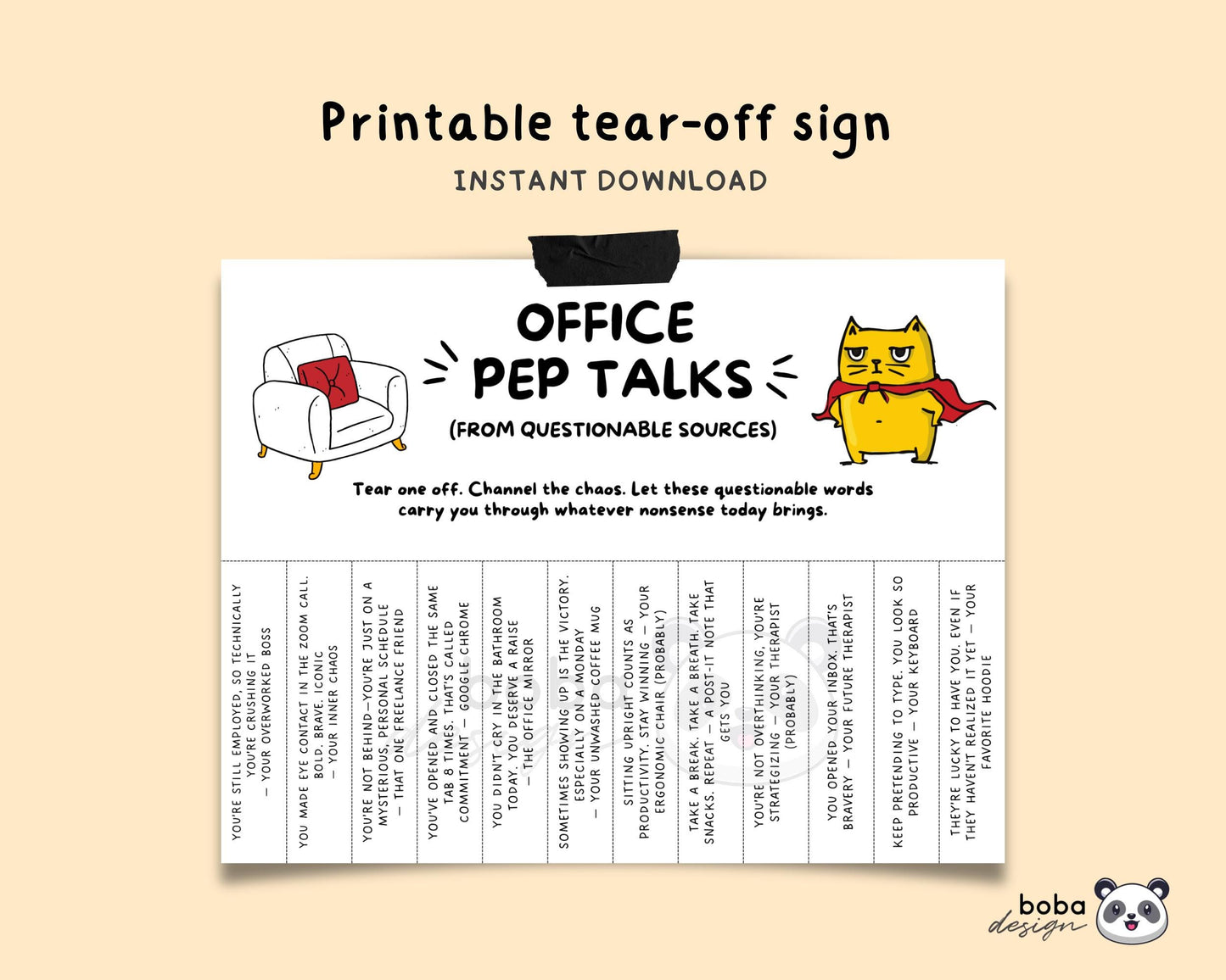 Funny Office Pep Talks Tear-Off - Printable Office Sign, Cubicle Decor