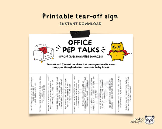 Funny Office Pep Talks Tear-Off - Printable Office Sign, Cubicle Decor
