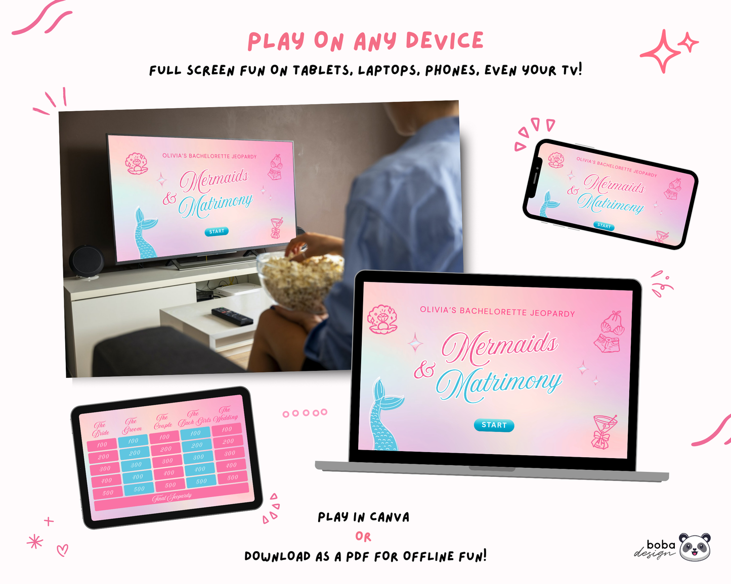 Mermaids and Matrimony Bachelorette Jeopardy Game