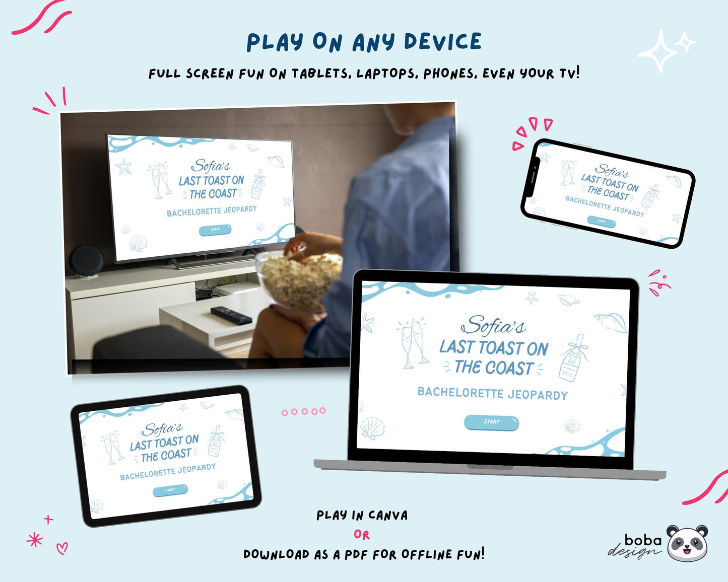 Last Toast on The Coast – Blue Bachelorette Jeopardy Game (Canva Template)