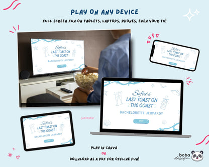 Last Toast on The Coast – Blue Bachelorette Jeopardy Game (Canva Template)