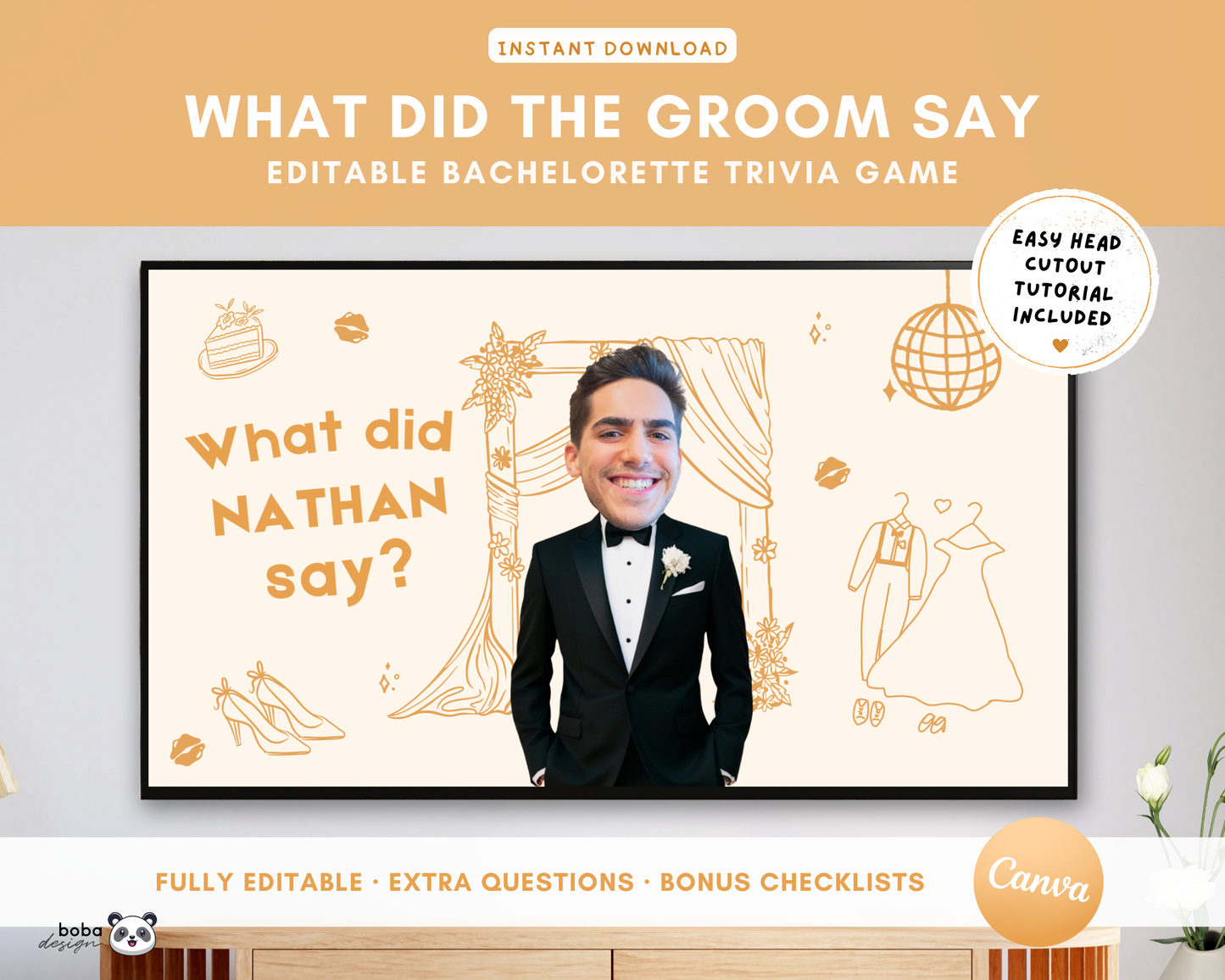 Custom Groom Head What Did the Groom Say Game Champagne