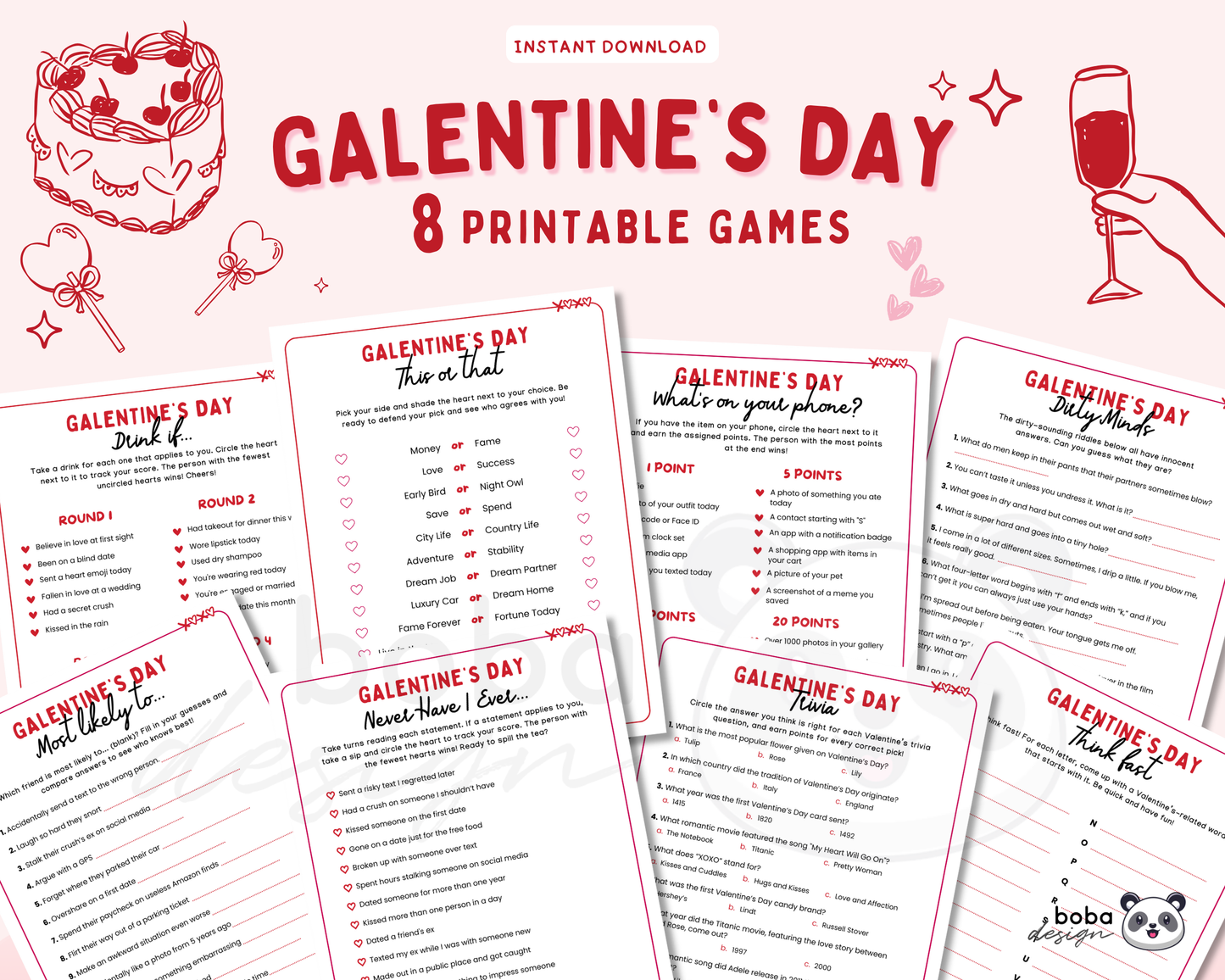 Printable Galentine’s Game Bundle - Fun Trivia for Girls’ Night