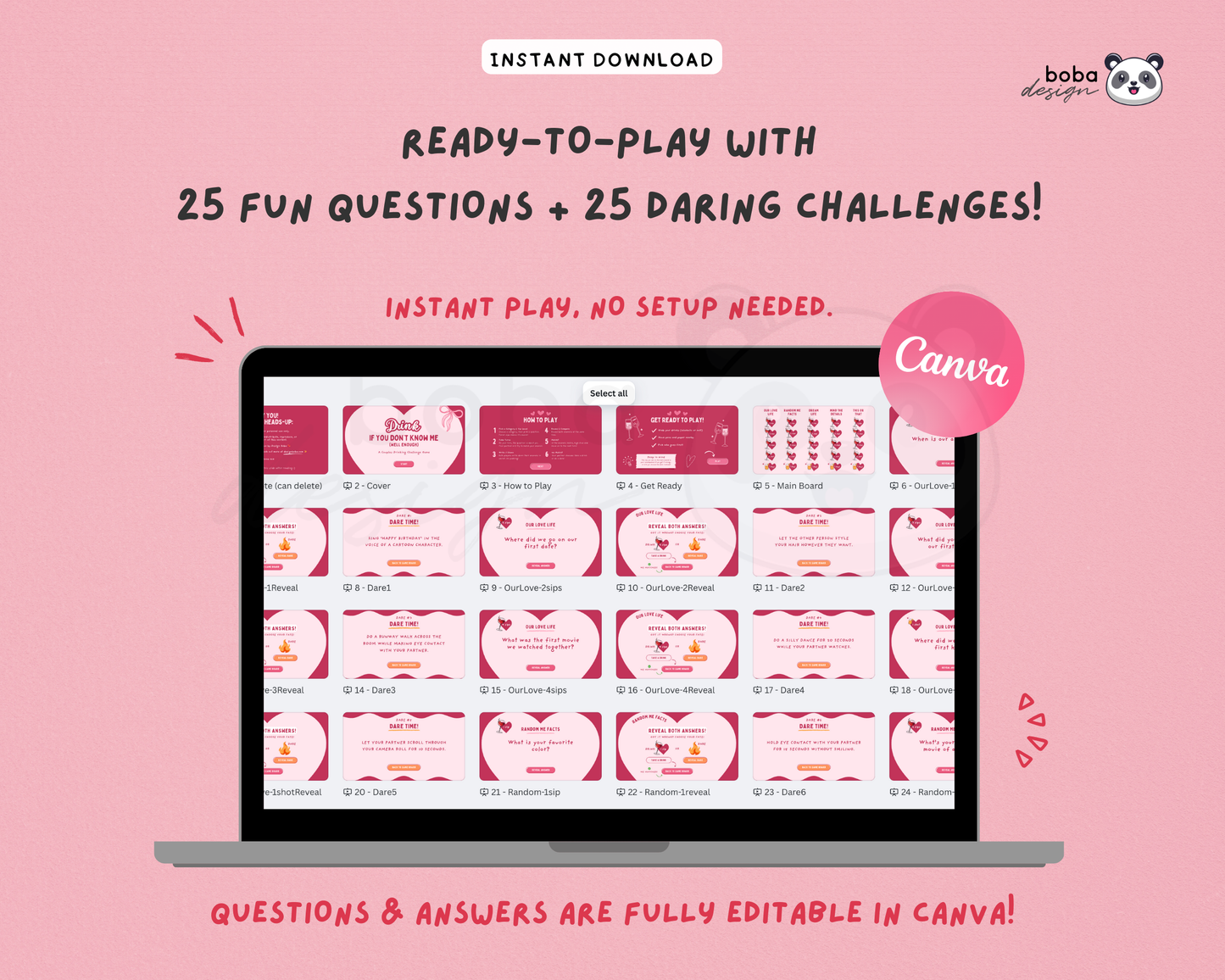 Couple Trivia Drinking Game – Editable Canva Template for Date Night