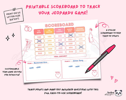Pink and Peach Vibes – Editable Bachelorette Jeopardy Game (Canva Template)