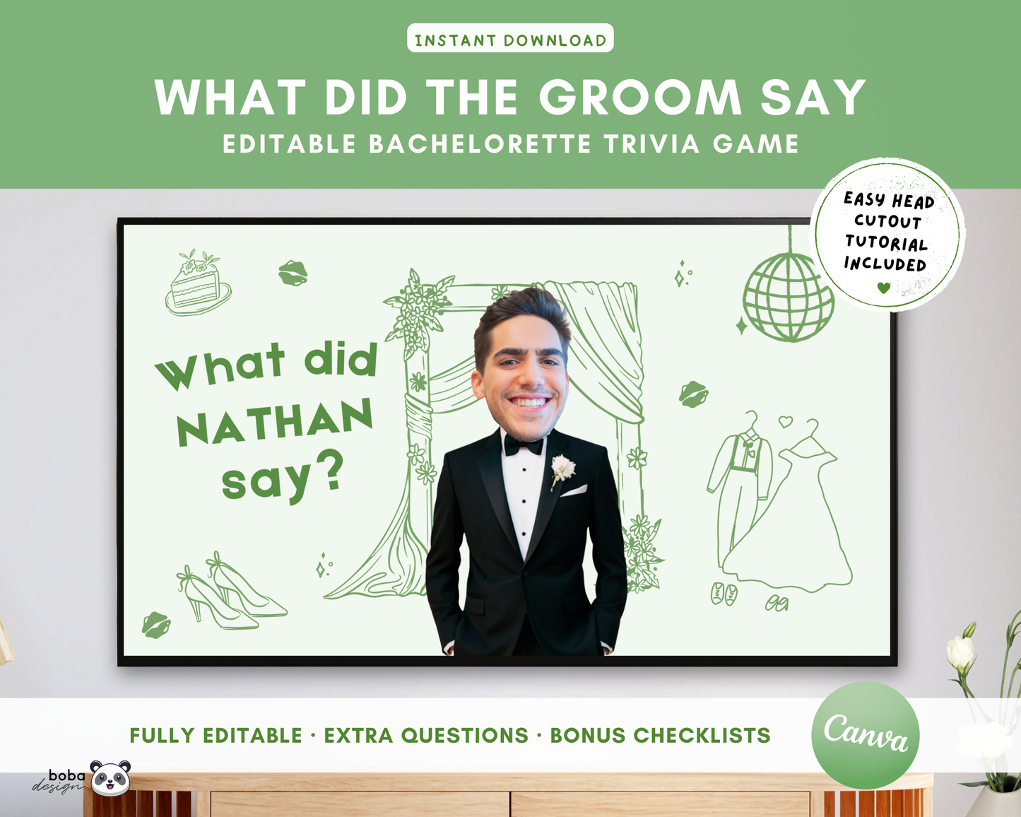 Custom Groom Head What Did the Groom Say Game Green