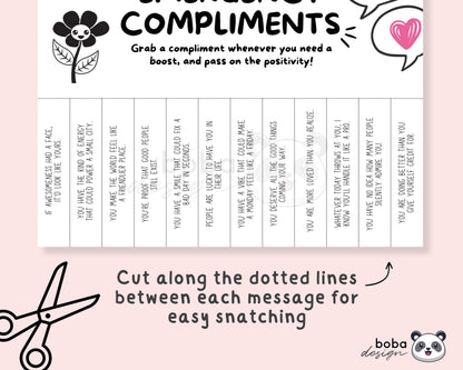 Funny Emergency Compliments Tear-Off (version 2) - Printable Office Sign, Cubicle Decor