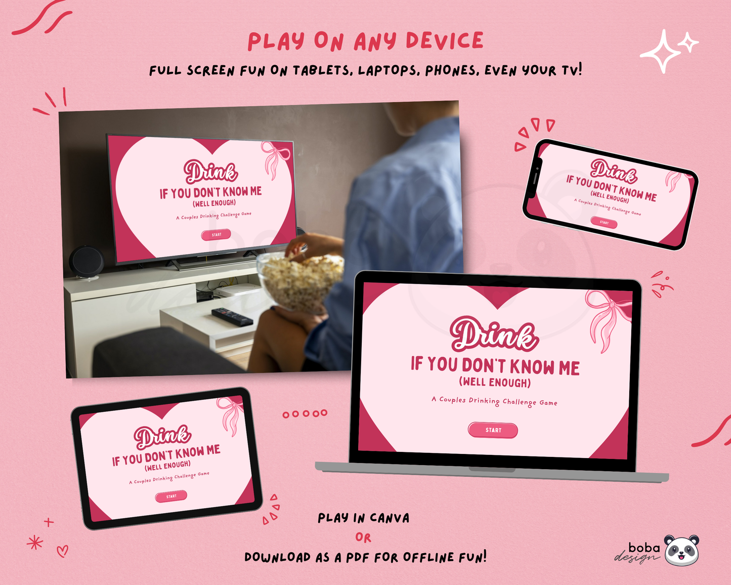 Couple Trivia Drinking Game – Editable Canva Template for Date Night