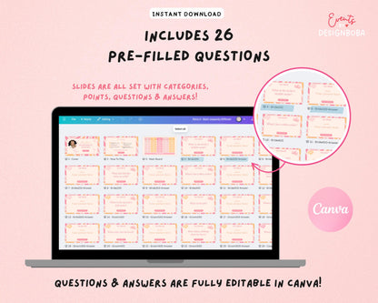 Retro Pastel Vibes – Retro Bachelorette Jeopardy Game (Canva Template)