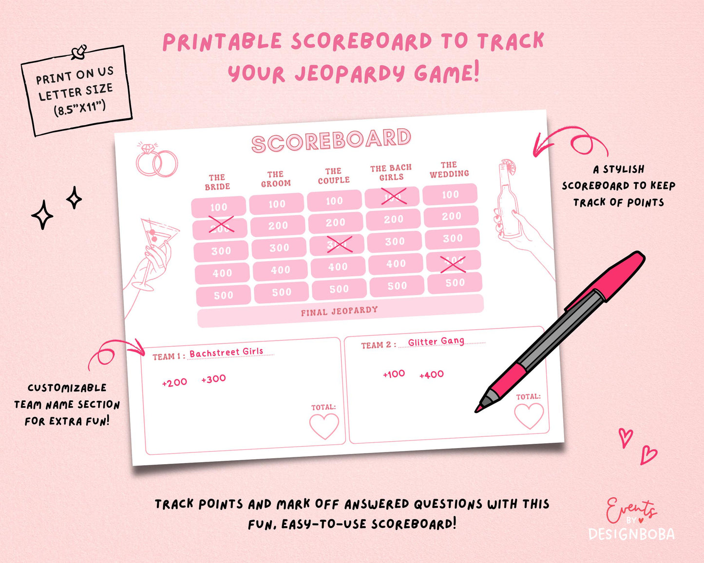 Retro Pink Vibe – Retro Bachelorette Jeopardy Game (Canva Template)