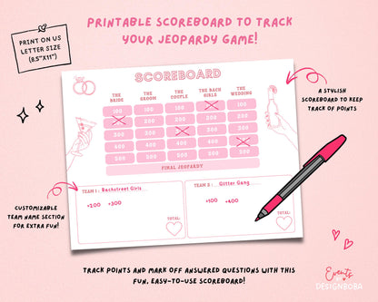 Retro Pink Vibe – Retro Bachelorette Jeopardy Game (Canva Template)