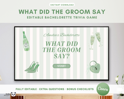 Green Stripe What Did the Groom Say Game