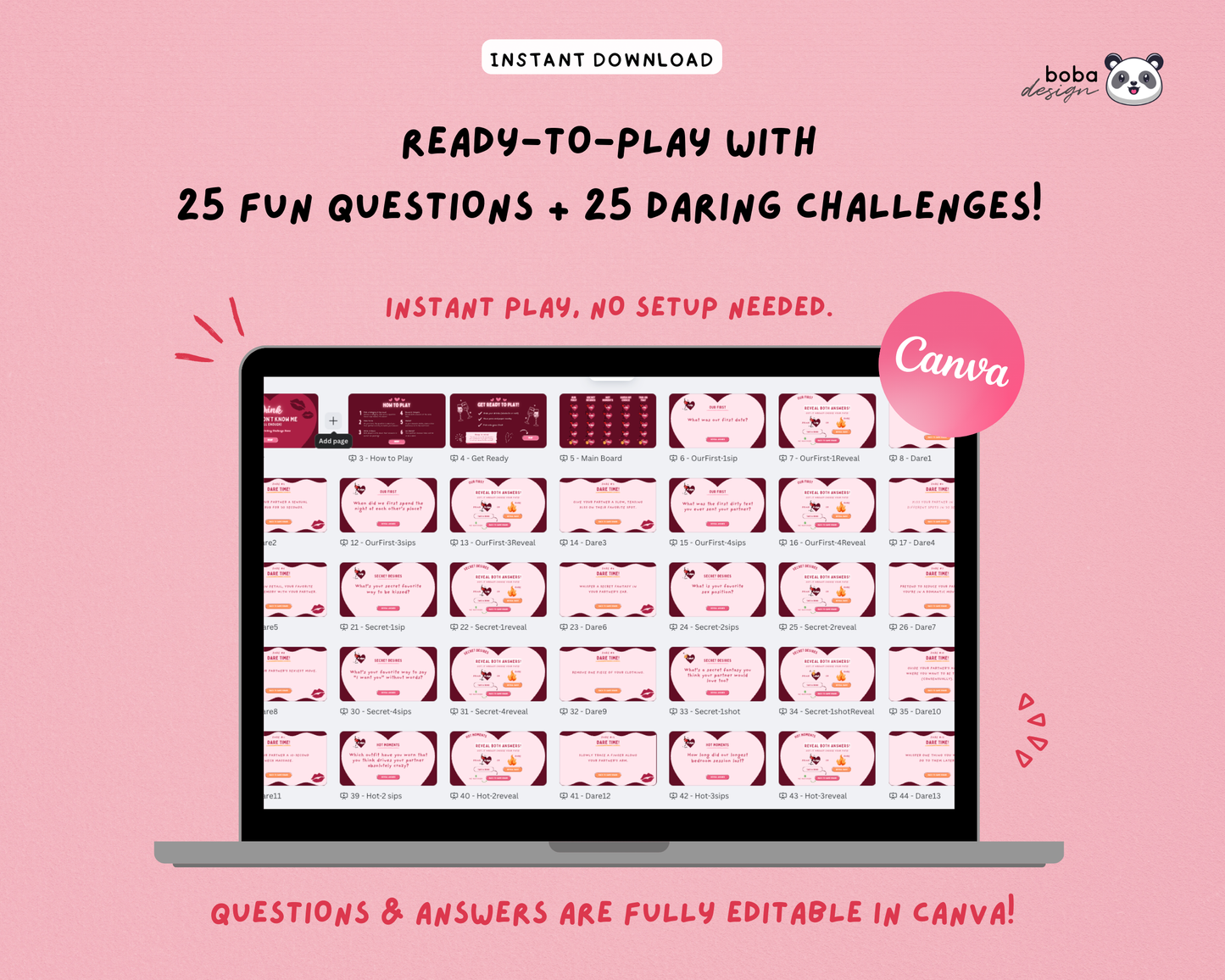 Spicy Couple Trivia Drinking Game – Editable Canva Template for Date Night