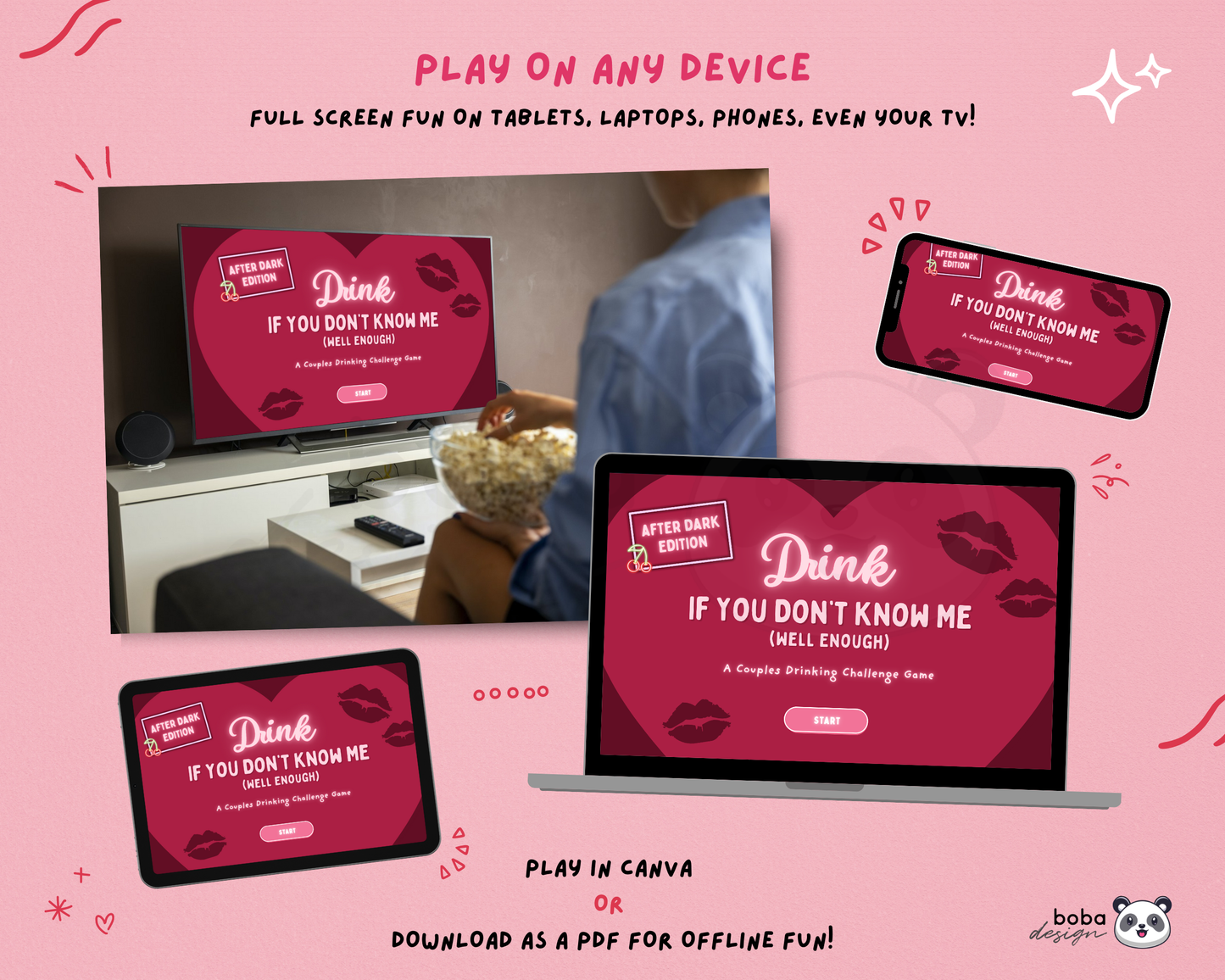 Spicy Couple Trivia Drinking Game – Editable Canva Template for Date Night
