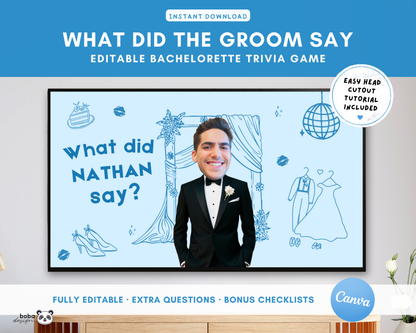 Custom Groom Head What Did the Groom Say Game Blue