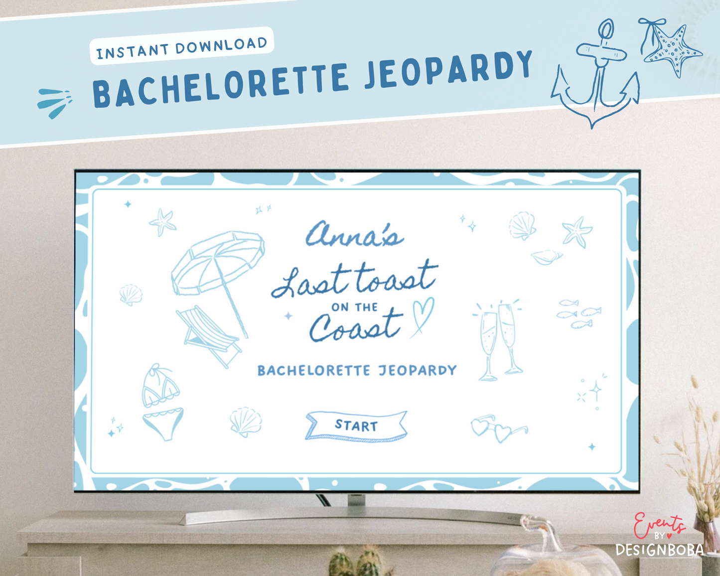 Last Toast on The Coast V2 – Blue Bachelorette Jeopardy Game (Canva Template)