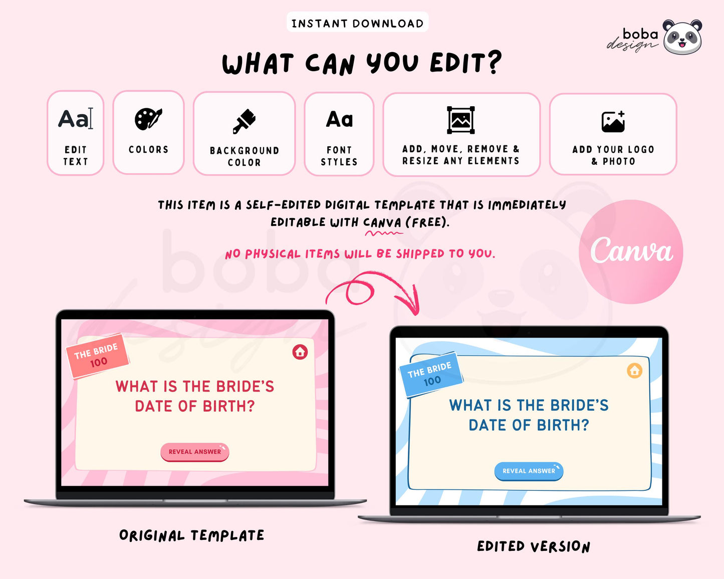 Pink and Peach Vibes – Editable Bachelorette Jeopardy Game (Canva Template)