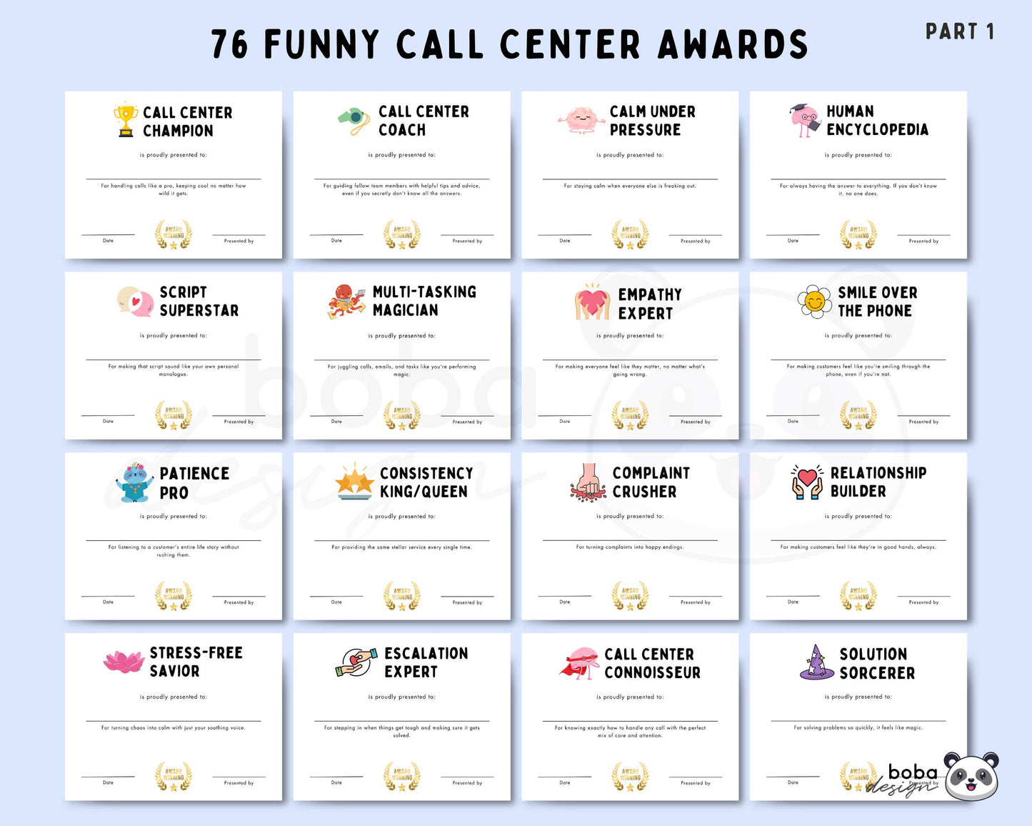 76 Funny Call Center Employee Awards - Printable Appreciation Awards