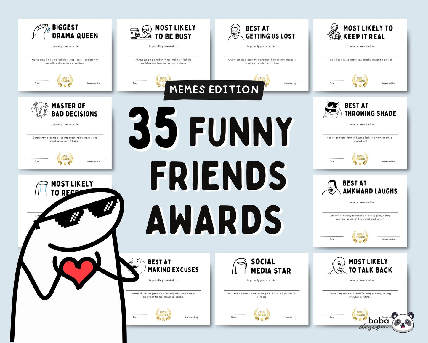 35 Funny Friends Awards - Printable Appreciation and Reunion Gift