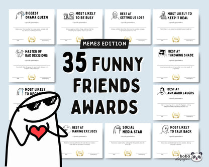 35 Funny Friends Awards - Printable Appreciation and Reunion Gift