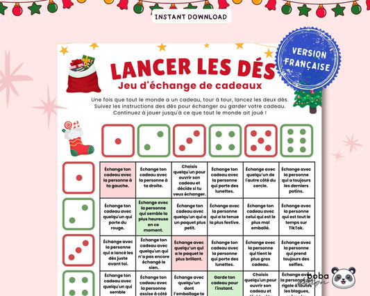 Jeu de dés Échange de Cadeaux Noël Imprimable