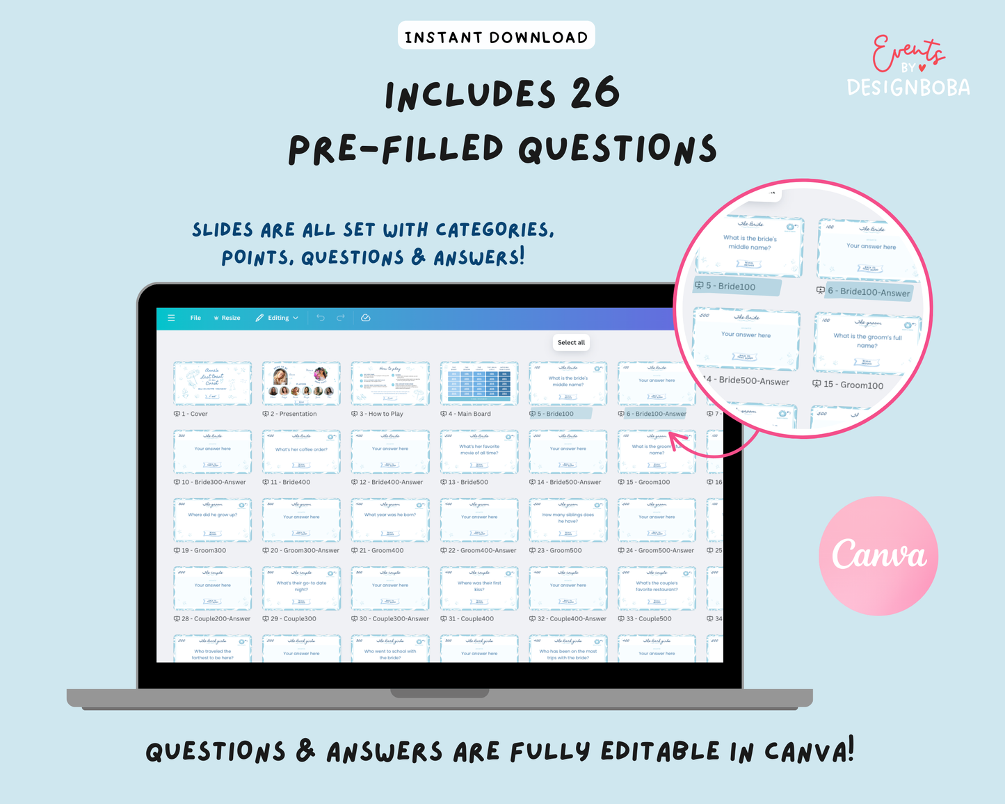 Last Toast on The Coast V2 – Blue Bachelorette Jeopardy Game (Canva Template)