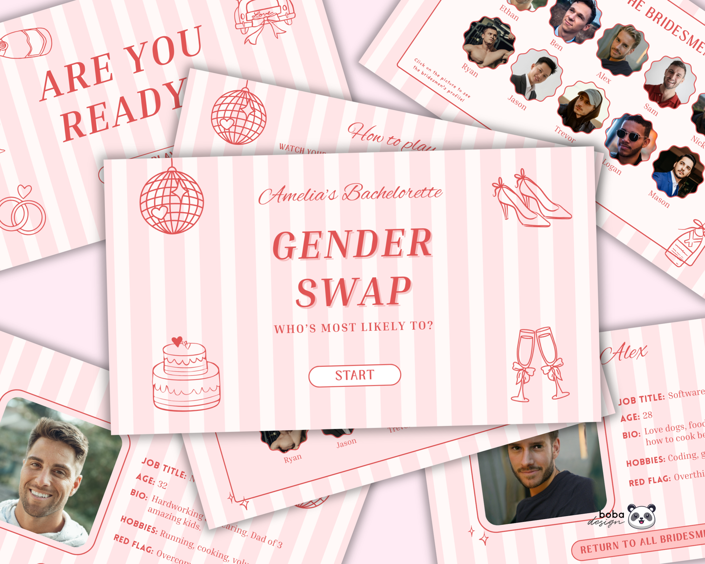 Pink Stripe Gender Swap Bachelorette Game - Bridesmaids to Bridesmen