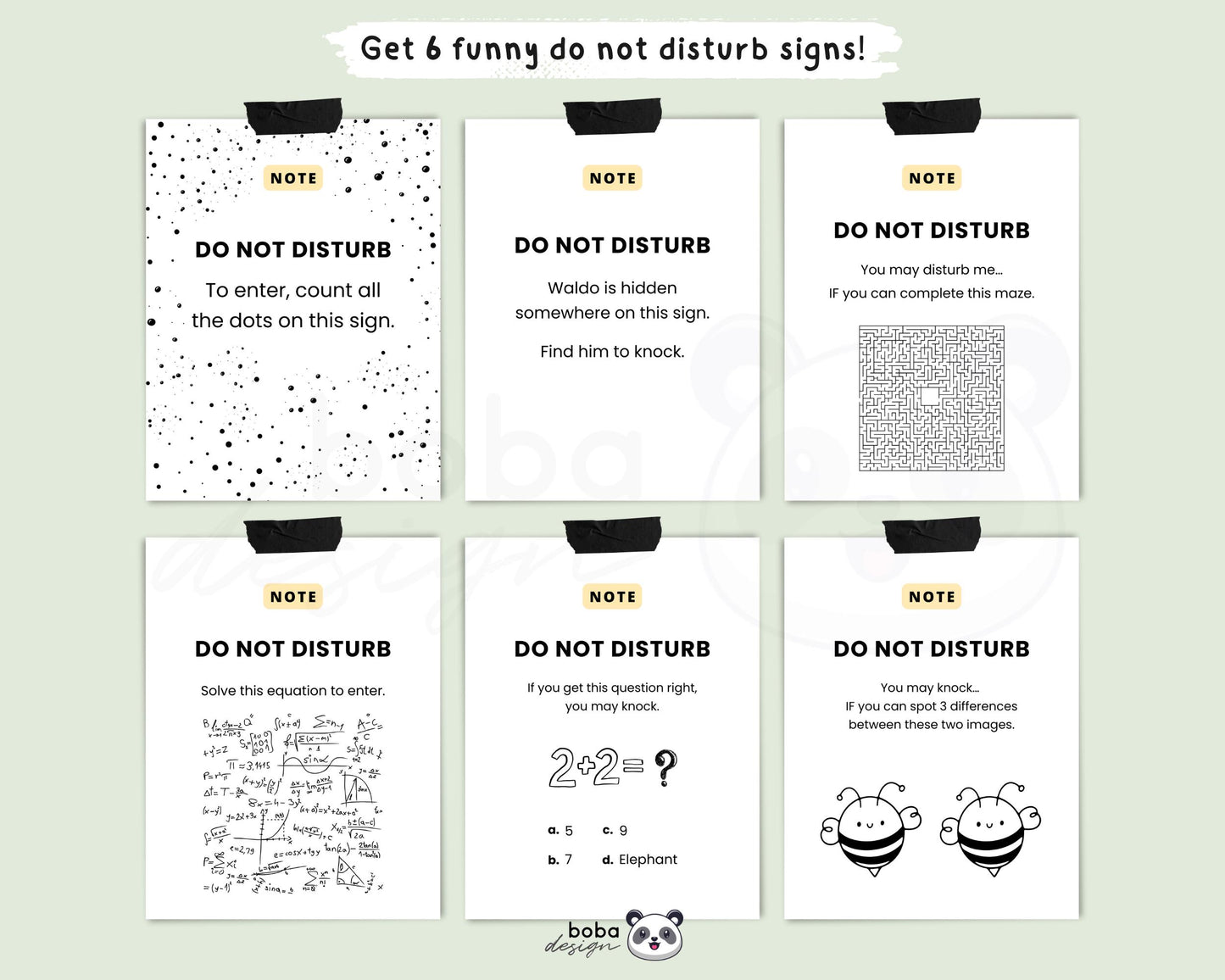 6 Funny Impossible Challenge Do not disturb Signs  - Printable Office Door and Desk Decor