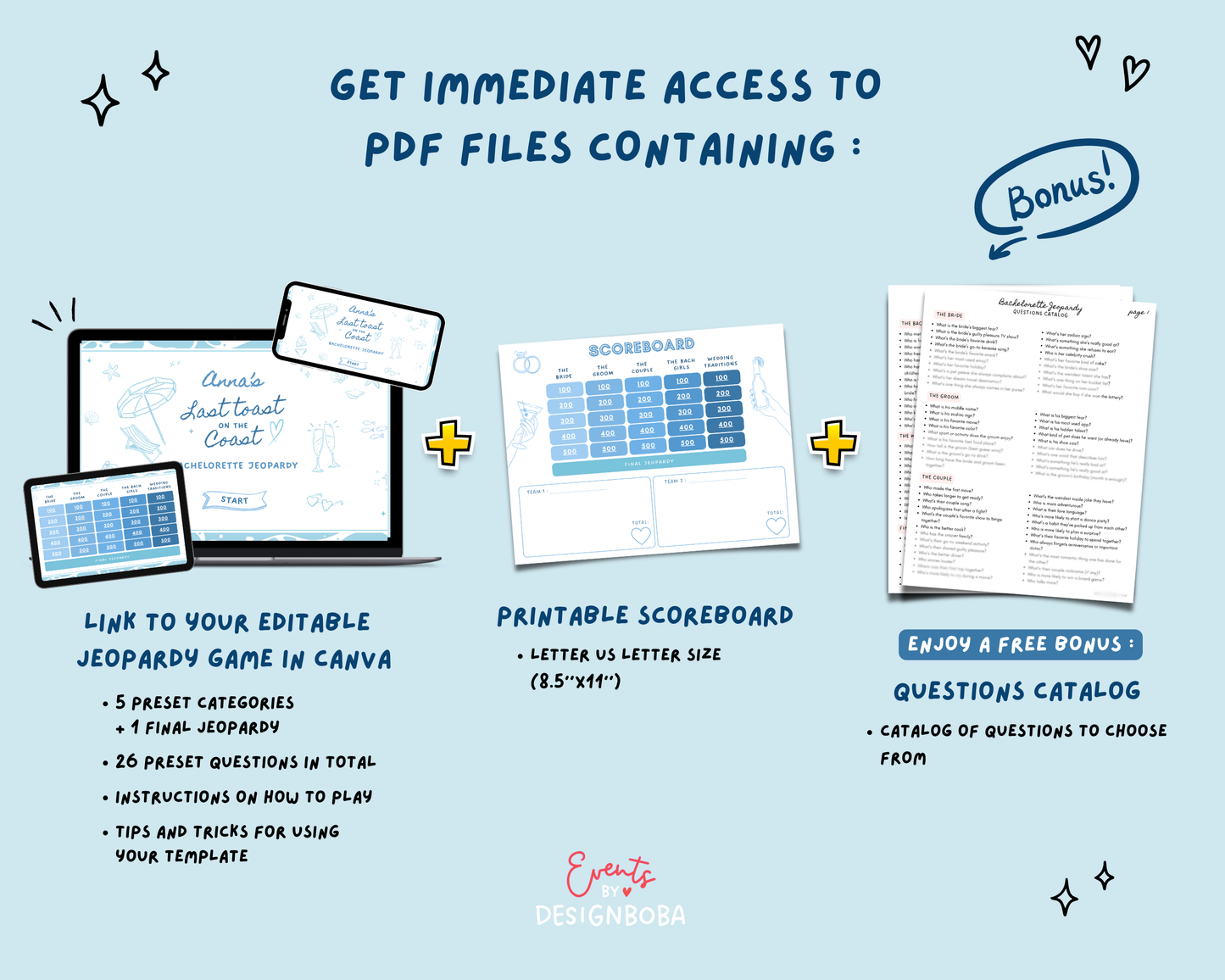 Last Toast on The Coast V2 – Blue Bachelorette Jeopardy Game (Canva Template)