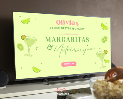 Margs and Matrimony V2 – Green & Pink Bachelorette Jeopardy Game (Canva Template)