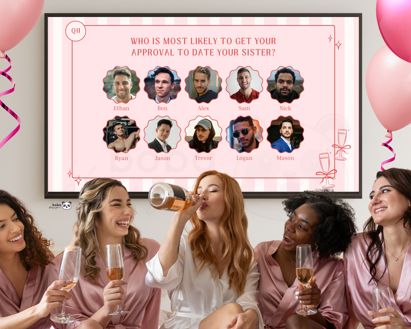 Pink Stripe Gender Swap Bachelorette Game - Bridesmaids to Bridesmen