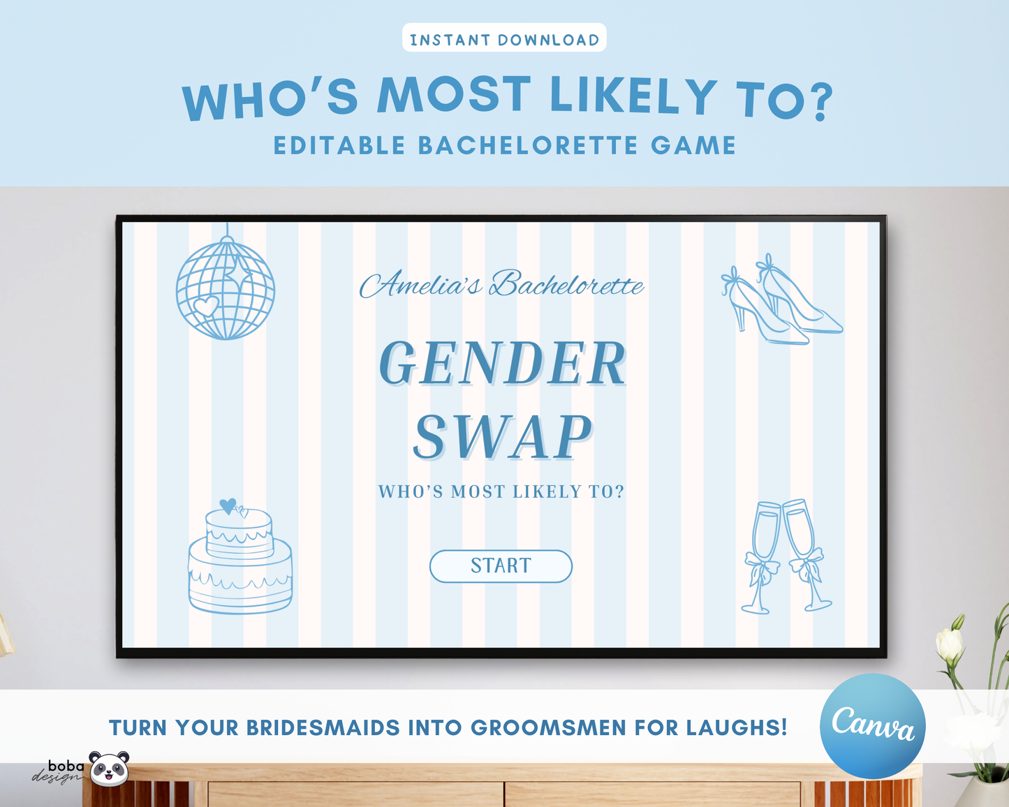 Blue Stripe Gender Swap Bachelorette Game - Bridesmaids to Bridesmen