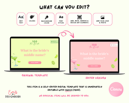 Margs and Matrimony V2 – Green & Pink Bachelorette Jeopardy Game (Canva Template)