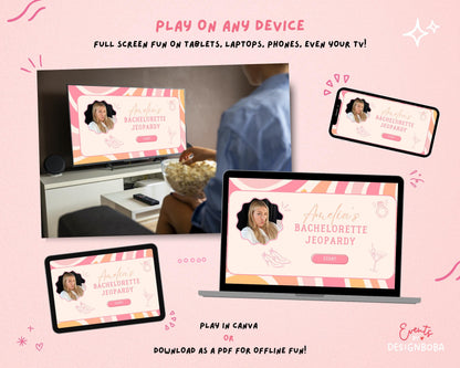 Retro Pastel Vibes – Retro Bachelorette Jeopardy Game (Canva Template)