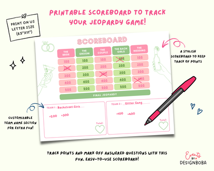 Margs and Matrimony V2 – Green & Pink Bachelorette Jeopardy Game (Canva Template)