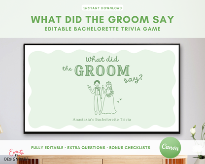 Green What Did the Groom Say – Bachelorette Game (Editable Canva Template)